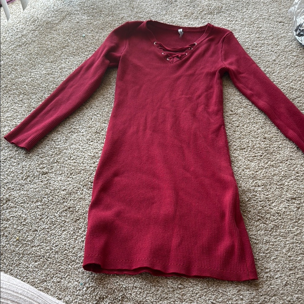 Elegant Red Long Sleeve Dress